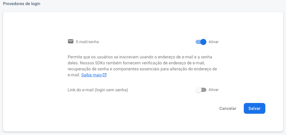 Email e senha