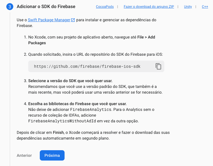 Adicionar SDK firebase