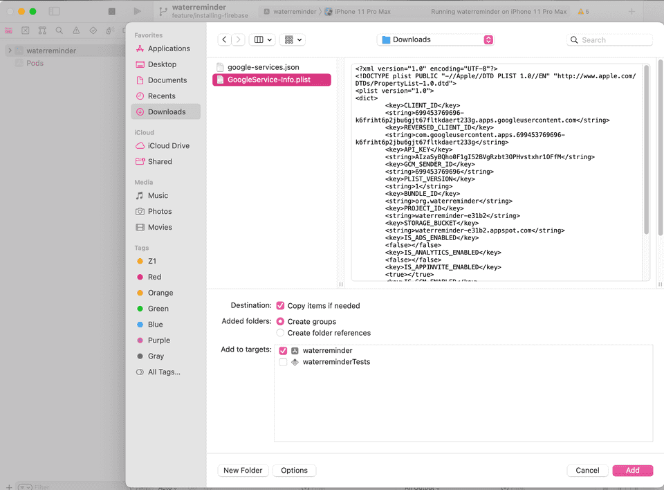 Adding file to XCode project